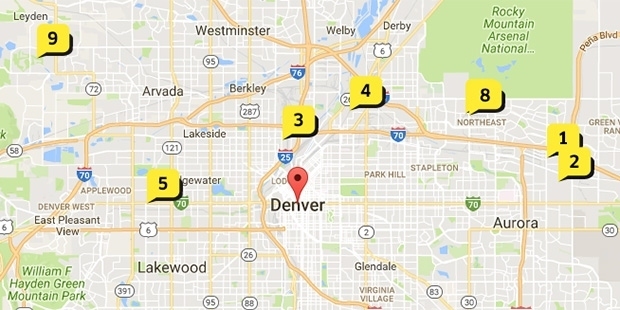 A map of Denver showing multiple Landa dealers nearby