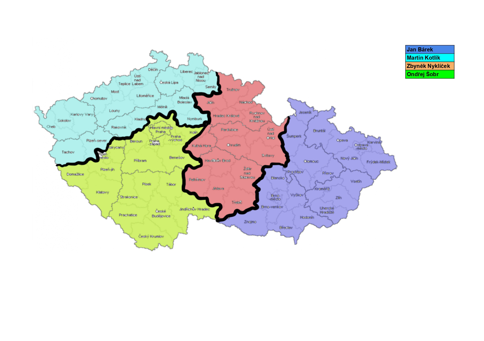 Rozložení oblastí mapy ČR - působnost obchodních zástupců Rozložení oblastí mapy ČR - působnost obchodních zástupců