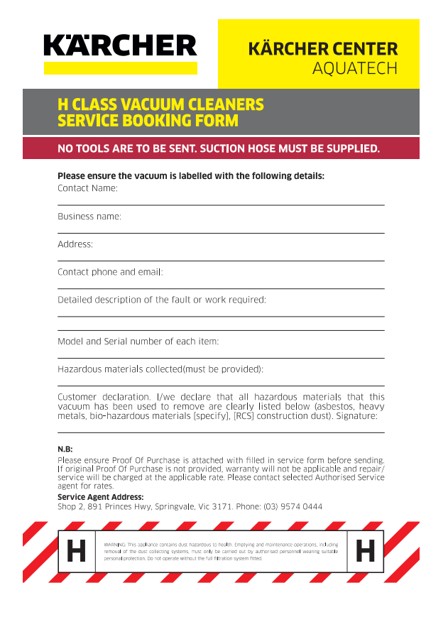 Karcher Aquatech Booking Form