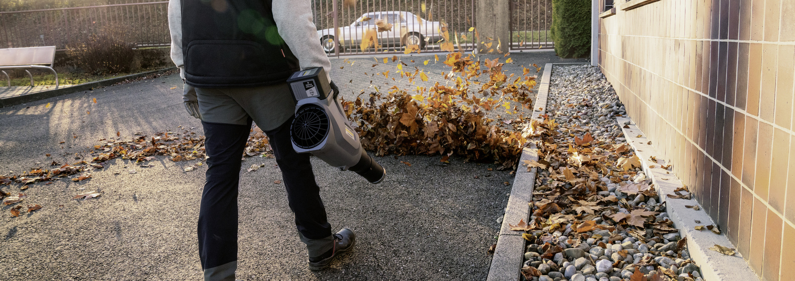 Leaf blower A person operating a leaf blower