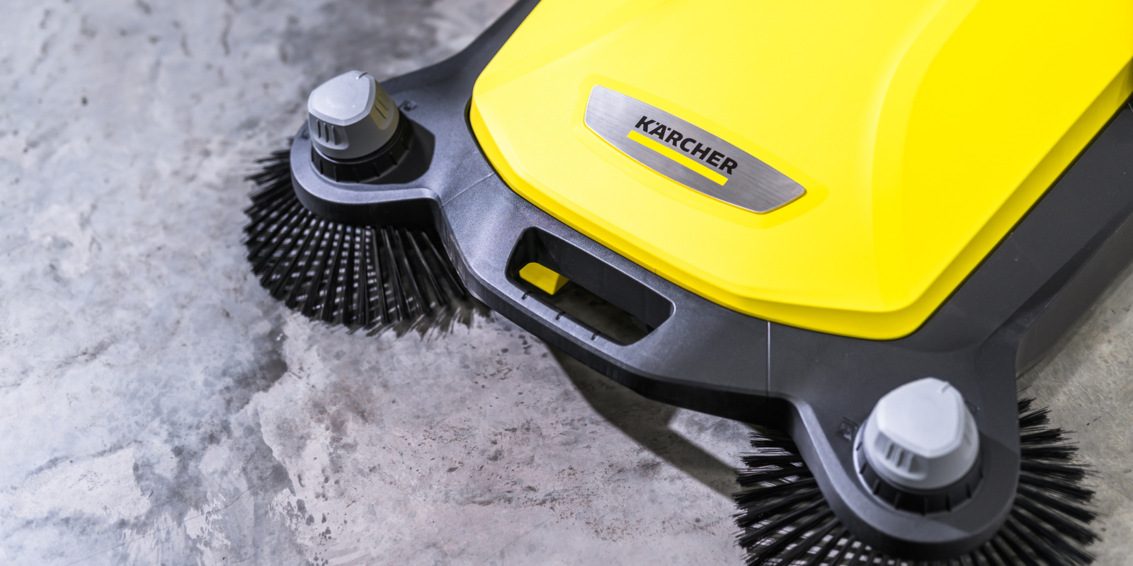 Karcher Push Sweeper Cleans Concrete Shop Floor Karcher Push Sweeper Cleans Concrete Shop Floor