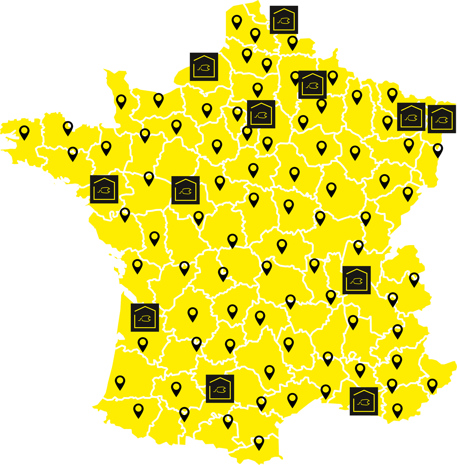 Carte des techniciens sur le terrain et des points service Kärcher