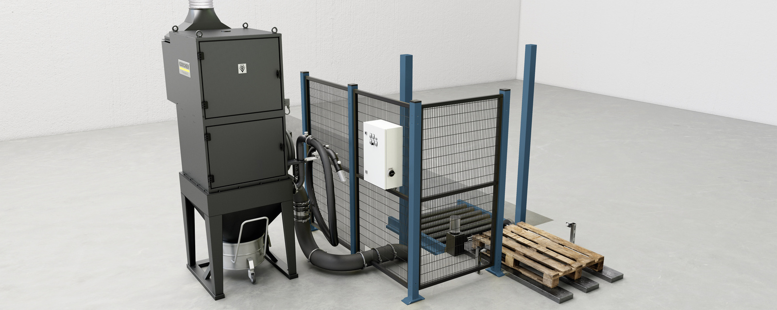 System for pallet cleaning Kärcher pallet cleaning system in logistics