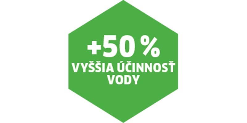 O 50% vyššia účinnosť vody O 50% vyššia účinnosť vody