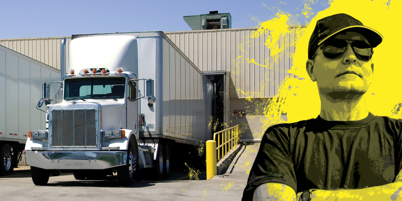 transportation industry worker next to a semi truck photo