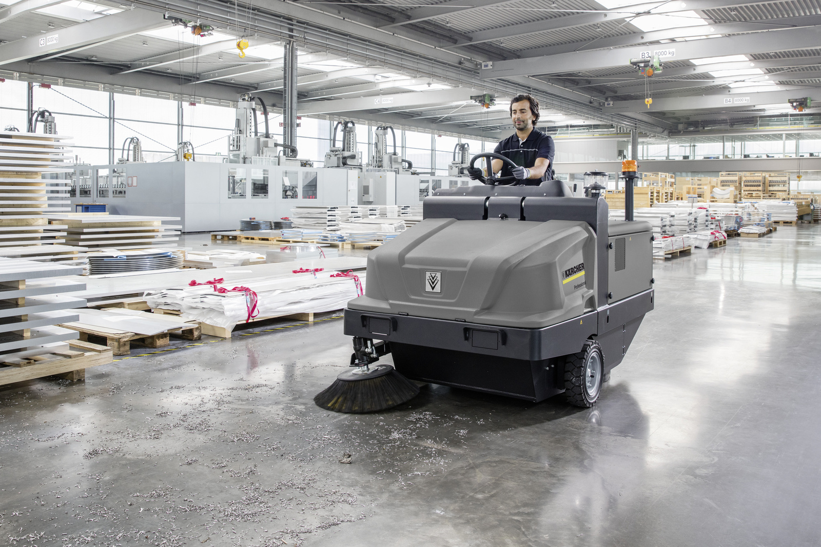 Outside area cleaning with a sweeper