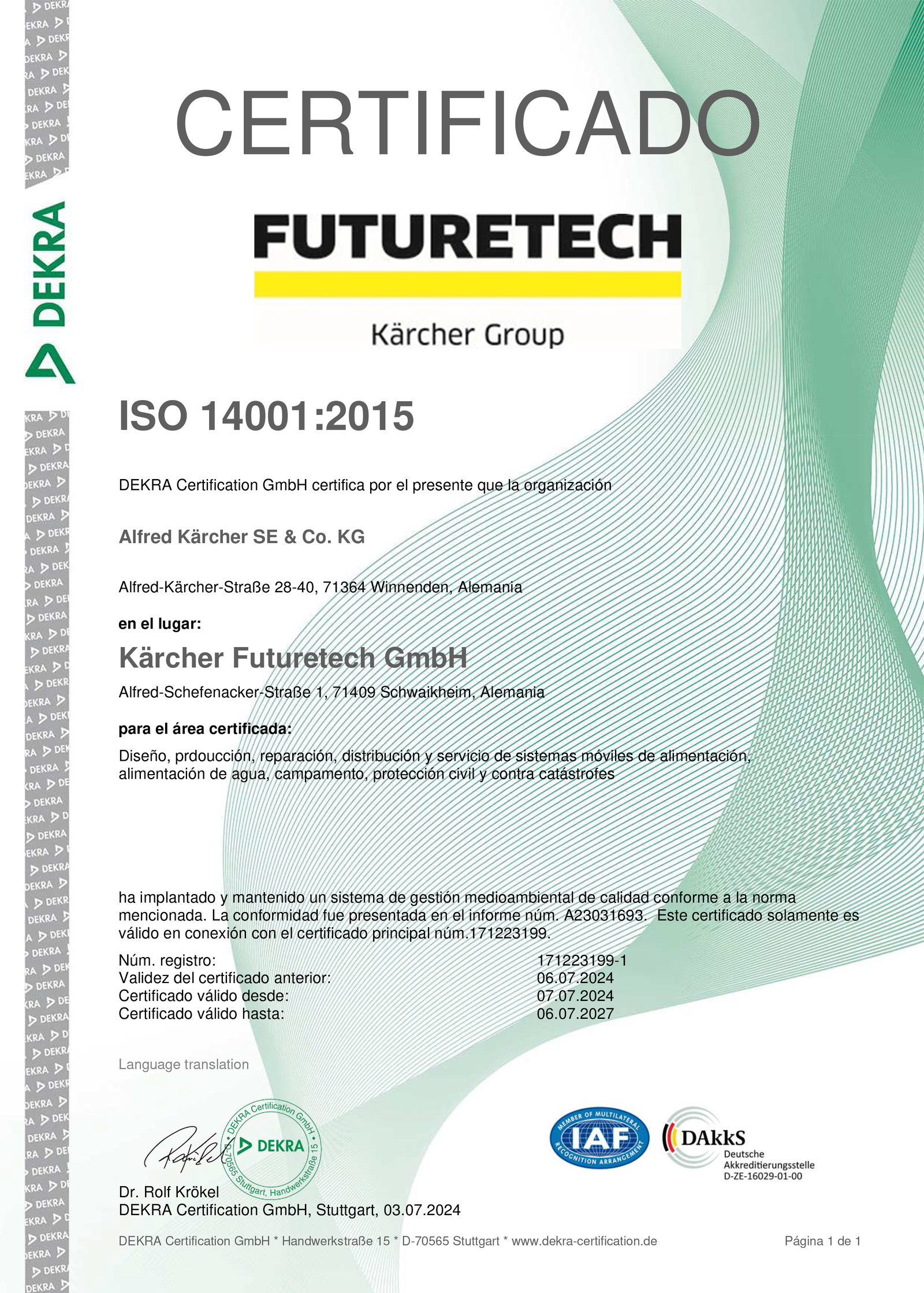 Standortzertifikat ISO 14001_2015 ES