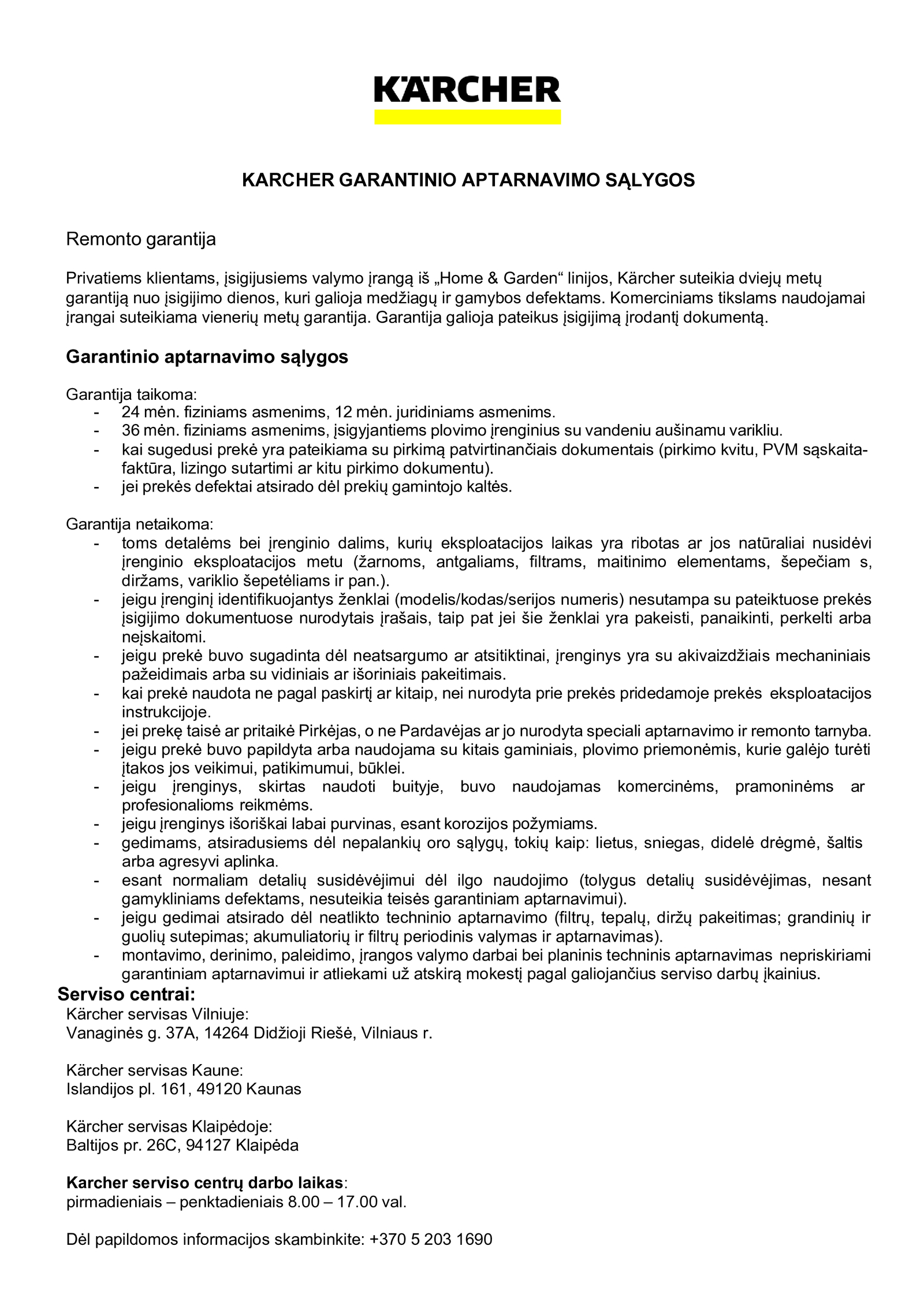 Karcher serviso garantija