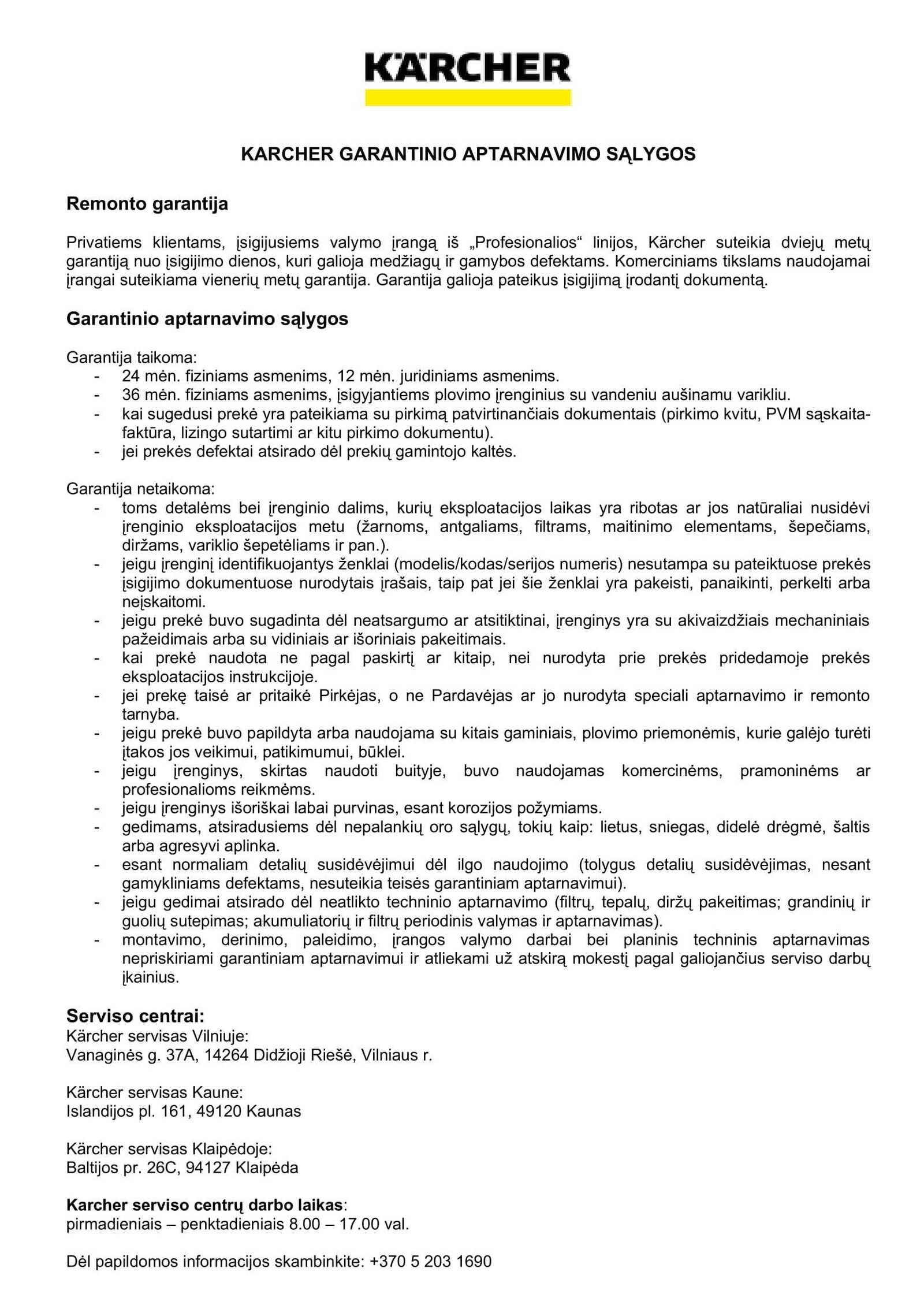 Karcher serviso garantija