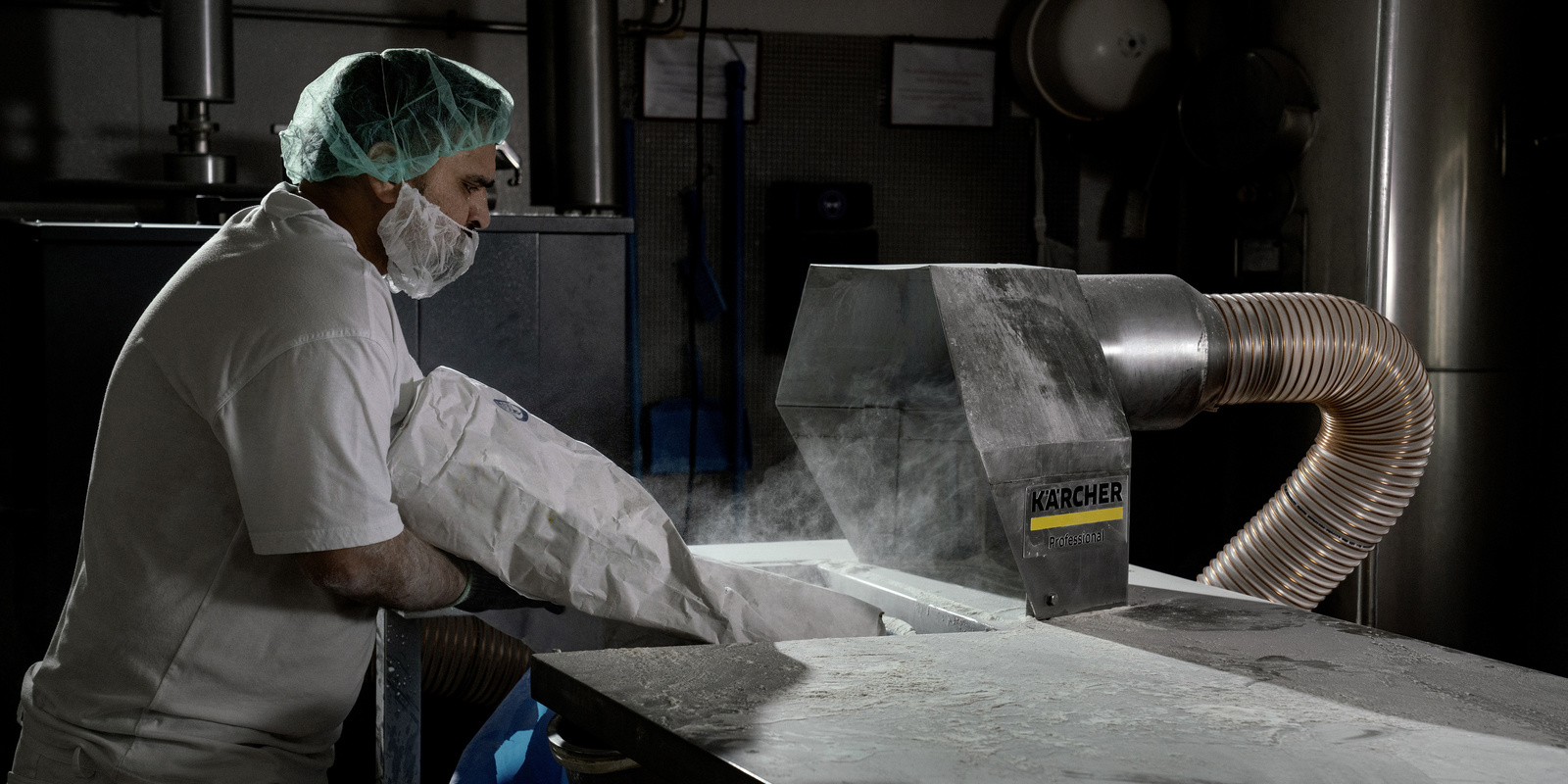 Extraction system in the food industry A person in front of an extraction system in the food industry