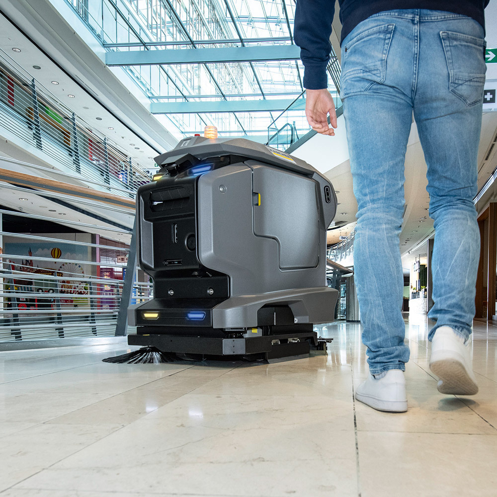 KIRA B 50 Autonomous Scrubber A KIRA B 50 Scrubber cleans floors in a shopping mall.