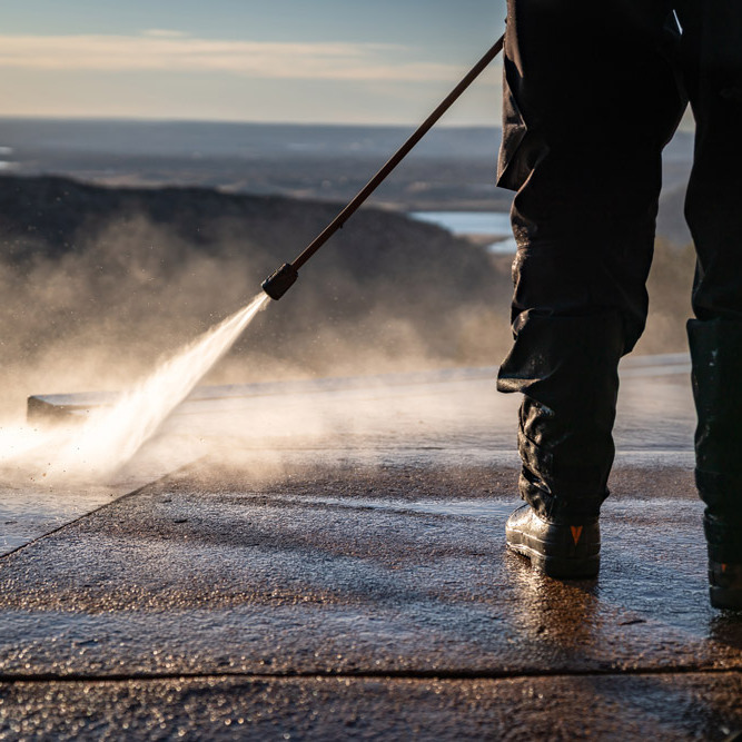 Pressure washing with a stellar view.