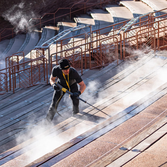 Steam cleaning seating areas.