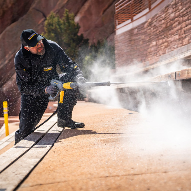 Steam cleaning under seats.
