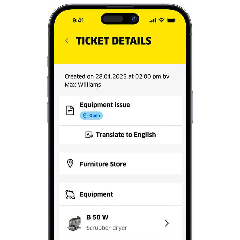 Reporting with tickets in Connected Cleaning Phone with Connected Cleaning ticket detail view