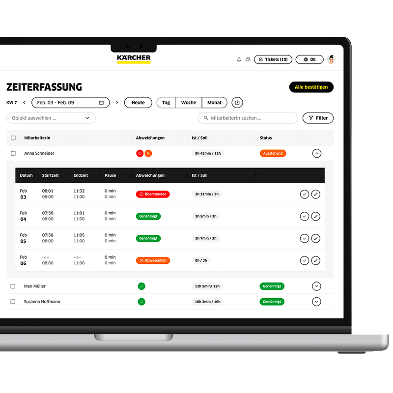 Unterstützen Sie Ihr Team mit Connected Cleaning Laptop mit Zeiterfassung zum Korrigieren von Zeiten