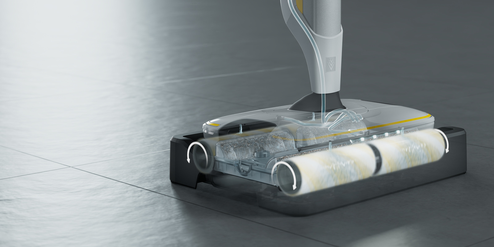 Floor cleaner with integrated self-cleaning system Floor cleaner with integrated self-cleaning system