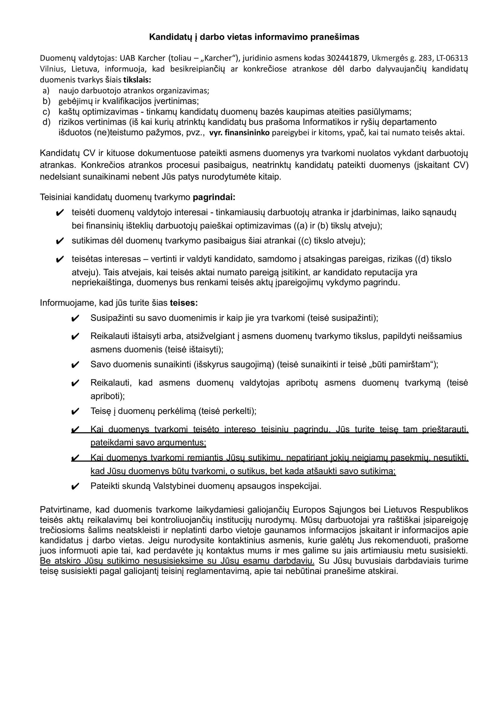 Kandidatų duomenų tvarkymas