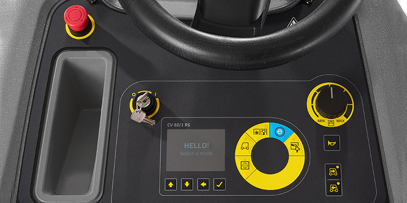 close-up view of intuitive controls on a Chariot stand-on scrubber