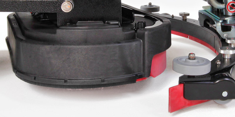 Close-up of Aqua-Mizer with a squeegee connected close to the cleaning disc or brush