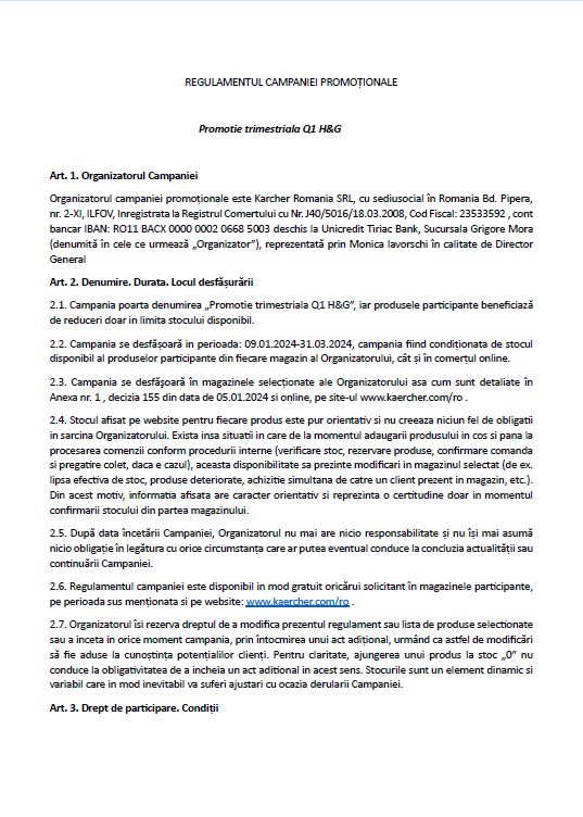 Decizie - Regulament Promotie Roboti