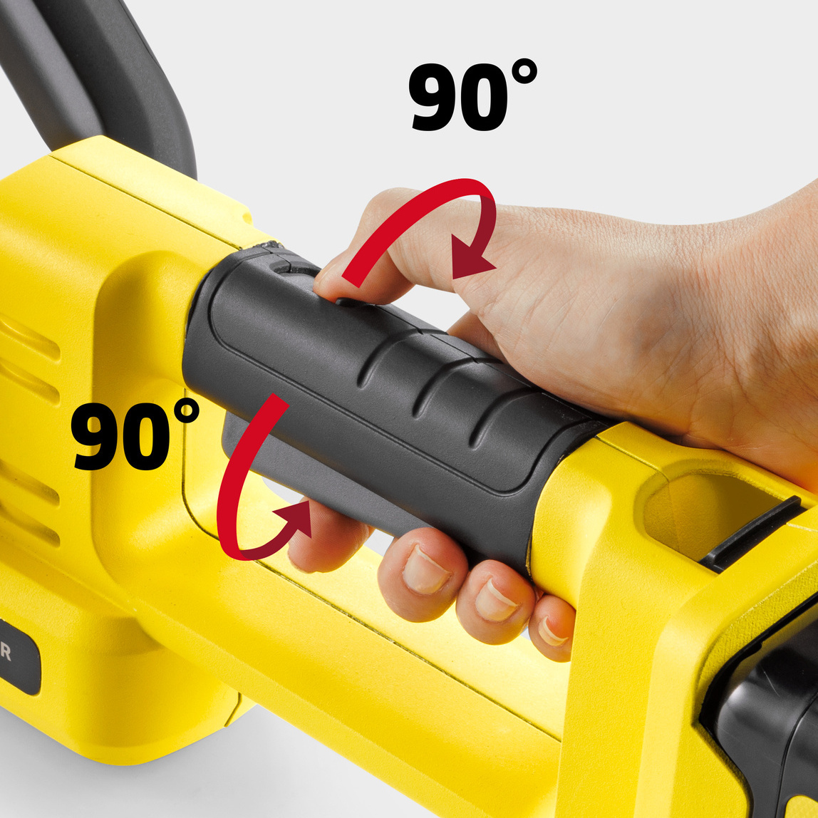 Darstellung des drehbaren Handgriffs der Kärcher Akku-Heckenschere