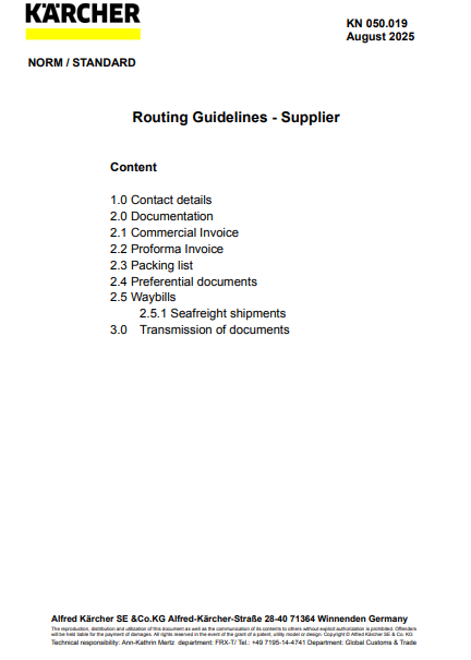 Routing Guidelines Supplier