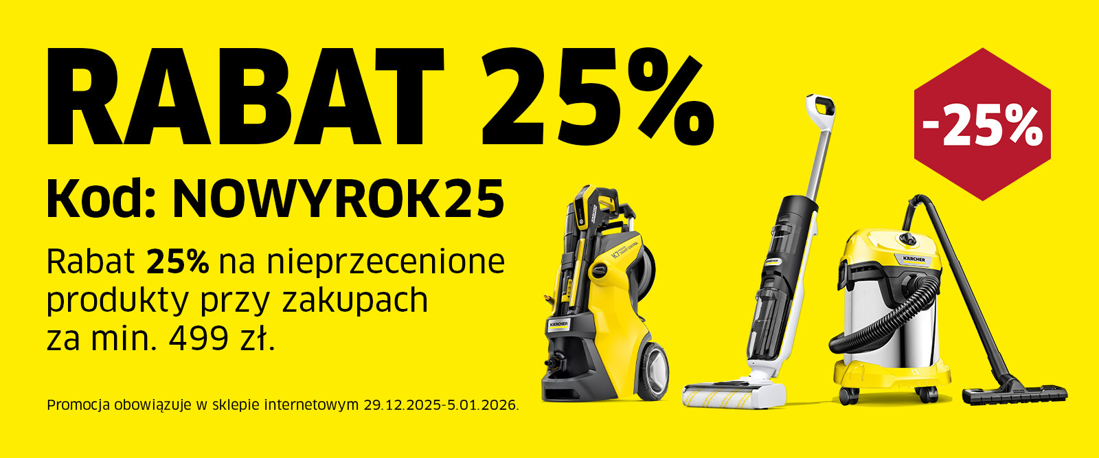 Rabat 25% w karcher.pl z kodem NOWYROK25 | Wejdź w nowy rok z przytupem!