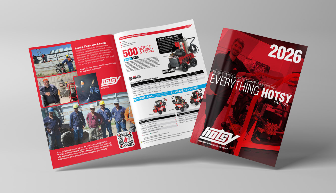 The Hotsy Catalog stands in a dramatic setup