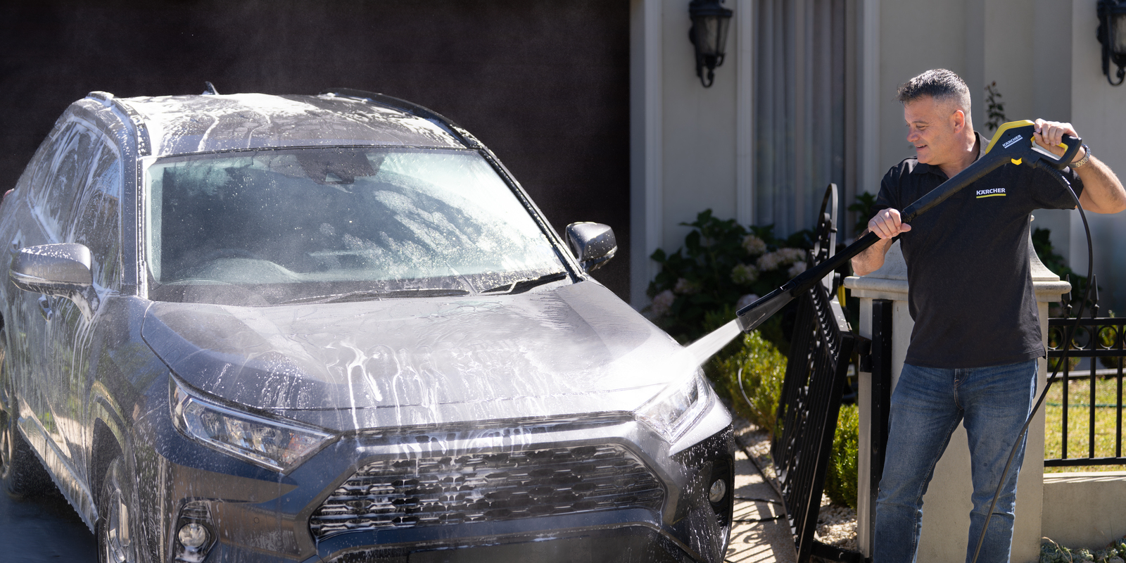 A man washing his car