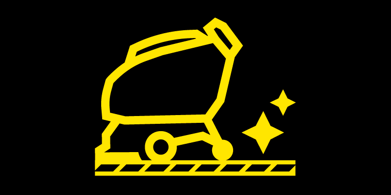 illustration of a floor scrubber with clean floors depicted using stars