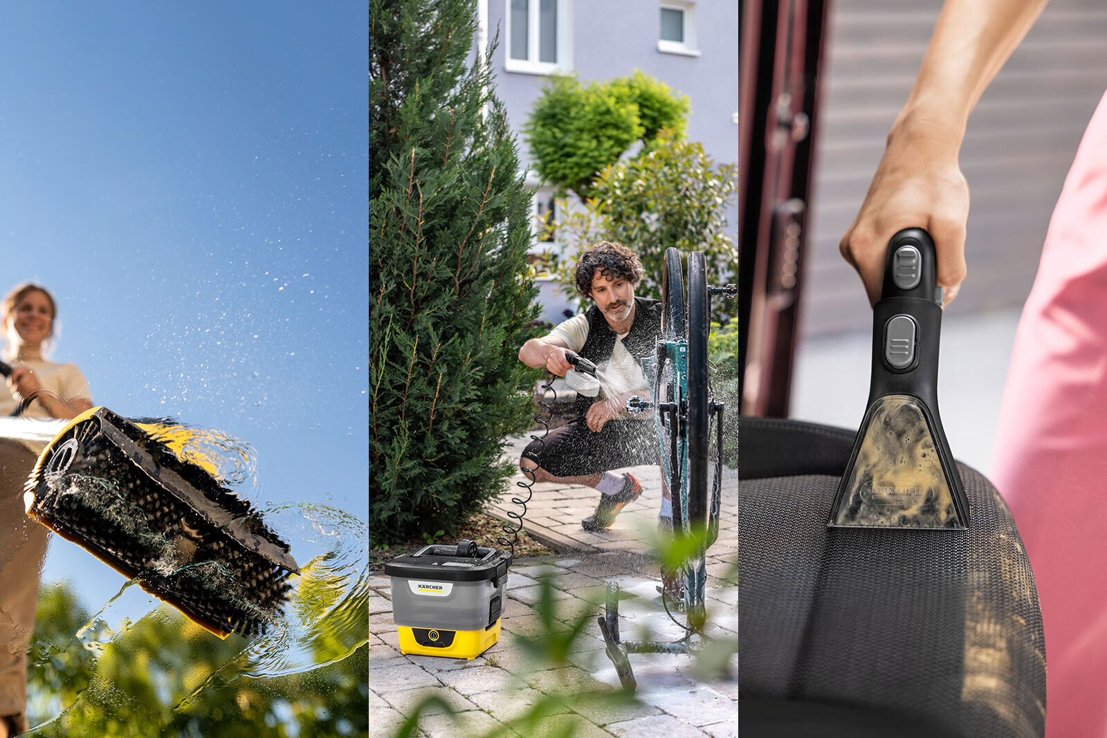 Vask med terrassebørste, mobil spyler og tekstilrenser