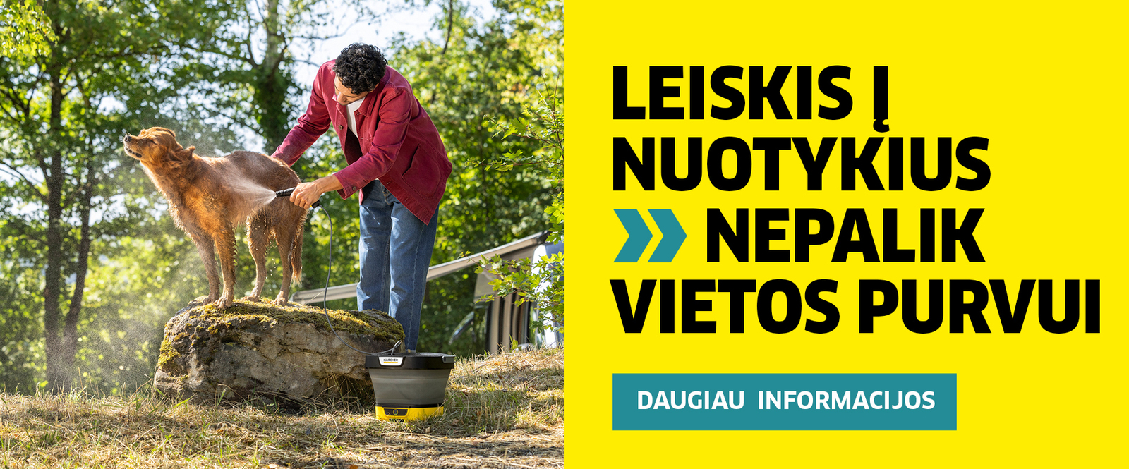 Moteris valo virykle su Karcher langu valytuvu