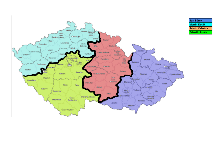 Rozložení oblastí mapy ČR - působnost obchodních zástupců