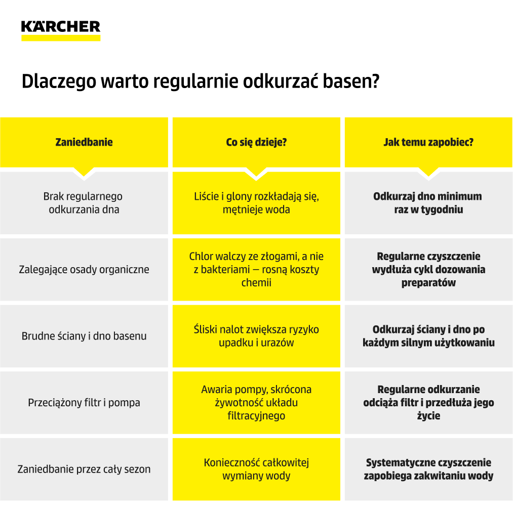 dlaczego warto regularnie odkurzać basen infografika 
