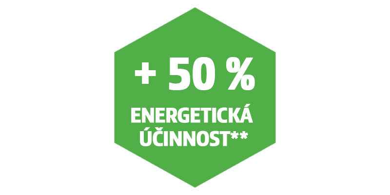 O 50 % vyšší energetická účinnost**