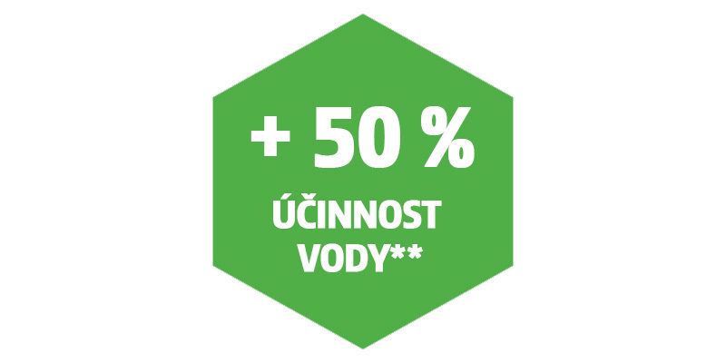 O 50 % vyšší účinnost vody**