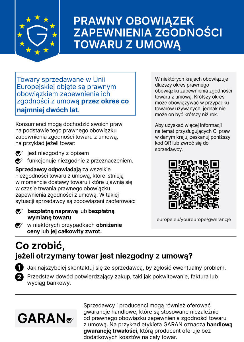 Informacja dotycząca zgodności towaru z umową