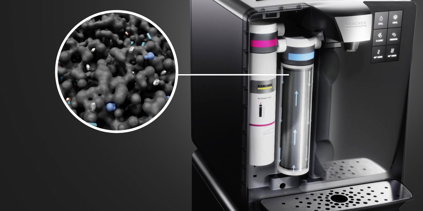 Filtre Active-Pure de Kärcher avec bloc de charbon actif pour les fontaines d'eau dans les bureaux