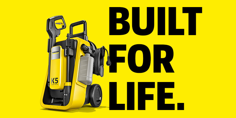 Pressure washer in front of the words BUILT FOR LIFE