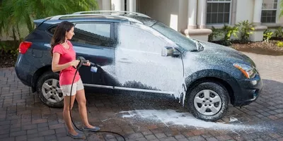 Karcher Electric Pressure Washer Cleans Car with Detergent