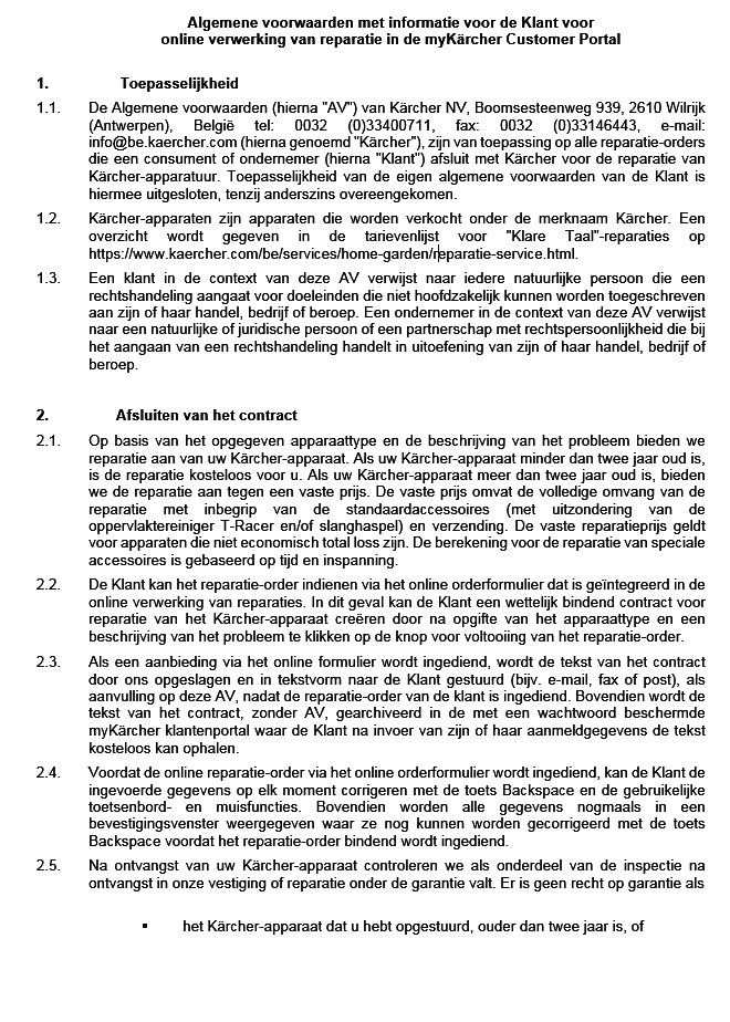 Algemene voorwaarden reparaties MyKaercher NL foto