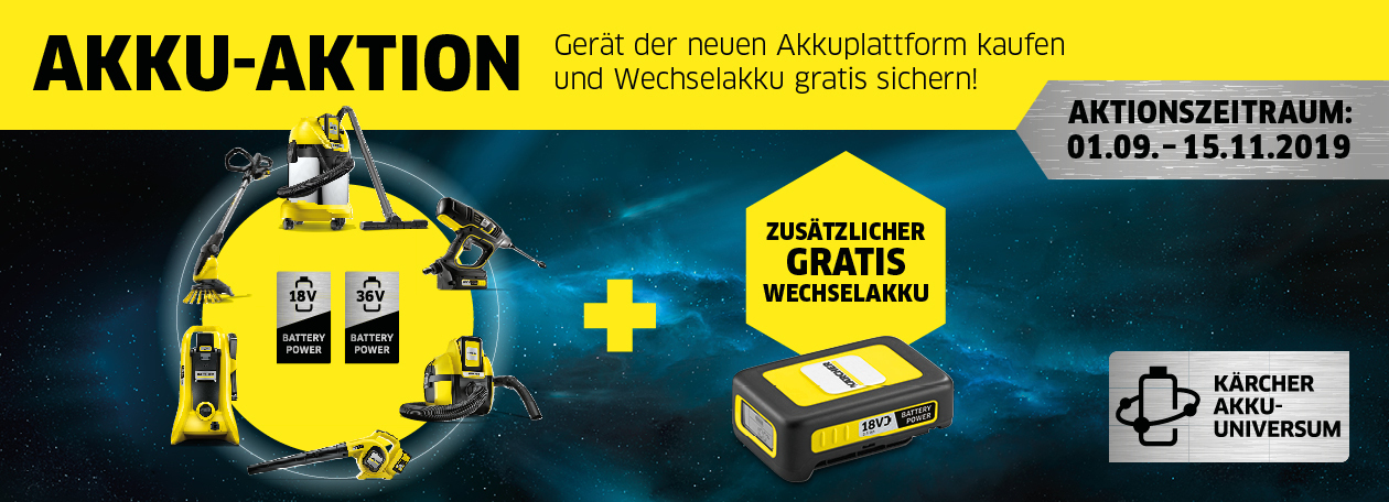 Kärcher Akku-Aktion: Gratis Wechselakku sichern! Kärcher Akku-Aktion