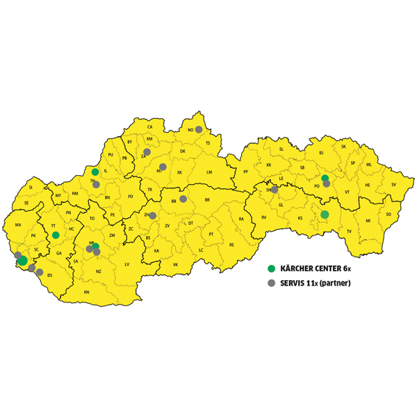 Mapa servisnych stredisk 2019 Mapa servisnych stredisk 2019