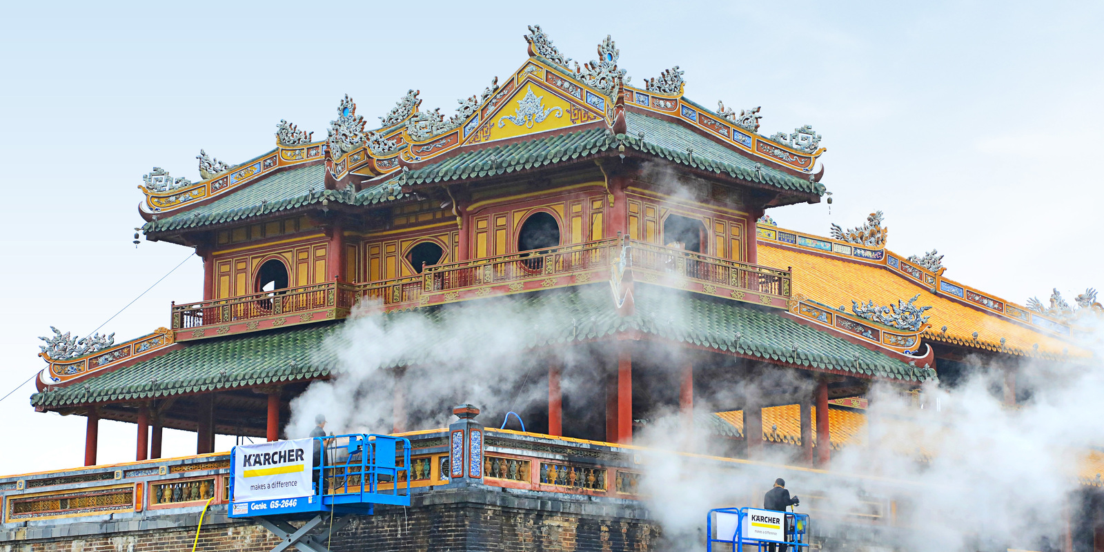 Cleaning of Noon Gate in Hue, Vietnam Cleaning of Noon Gate in Hue, Vietnam