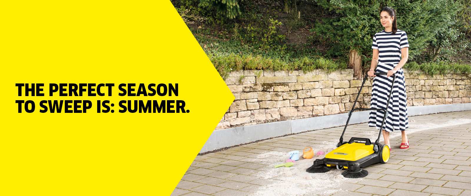 Summer cleaning push sweeper Cleaning in summer with a push sweeper