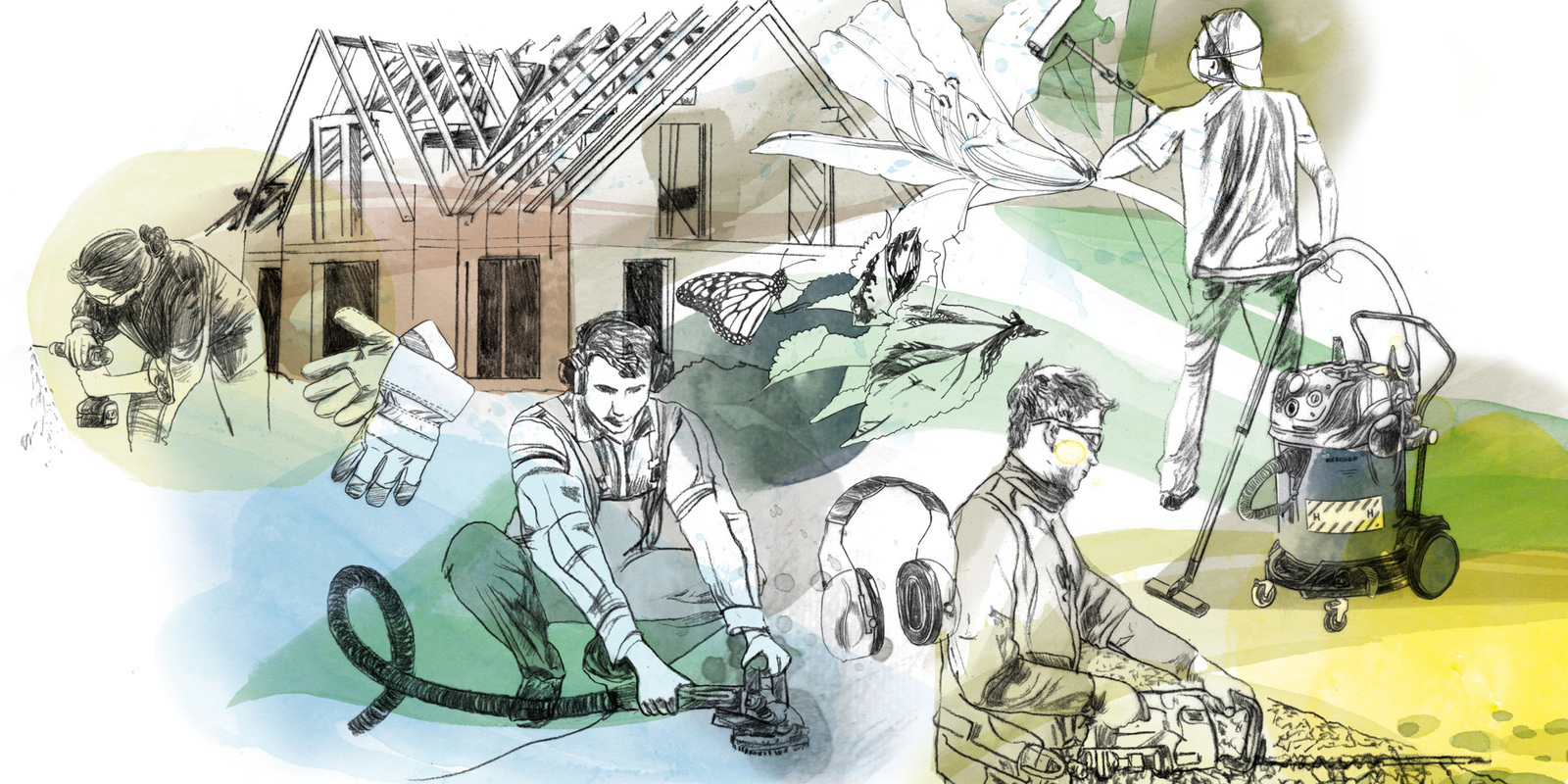 Handwerkskunst und Reinigungstechnik Illustration Handwerkskunst und Reinigungstechnik