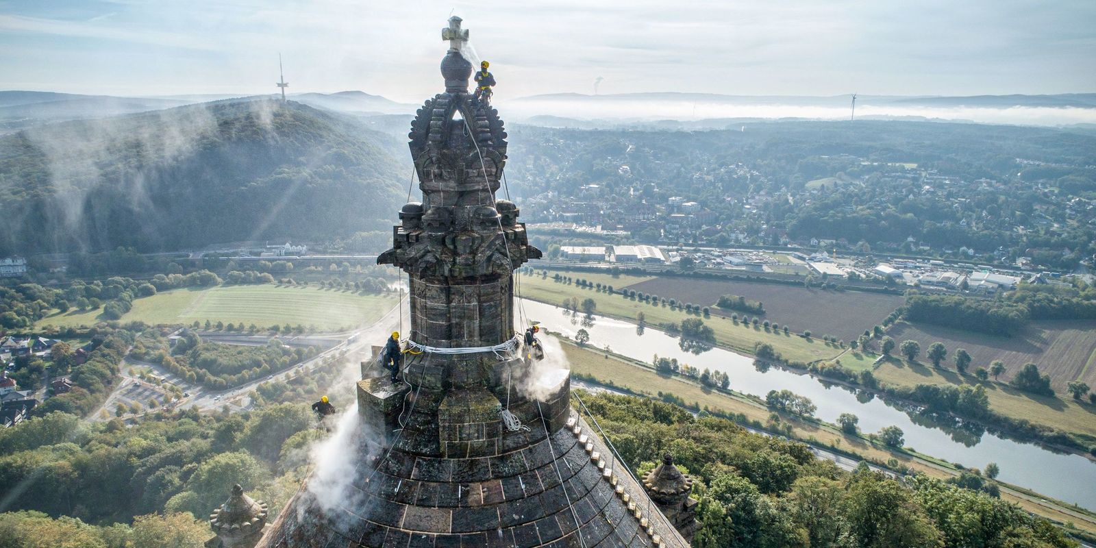 Cleaning of Emperor William Monument in Porta Westfalica, Germany Cleaning of Emperor William Monument in Porta Westfalica, Germany