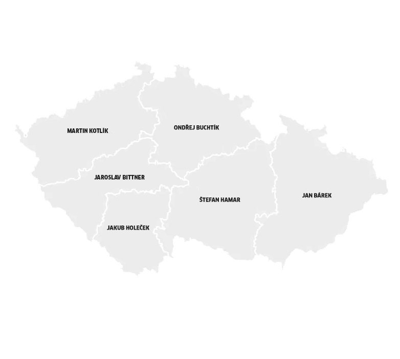 Rozložení oblastí mapy ČR - působnost obchodních zástupců Rozložení oblastí mapy ČR - působnost obchodních zástupců
