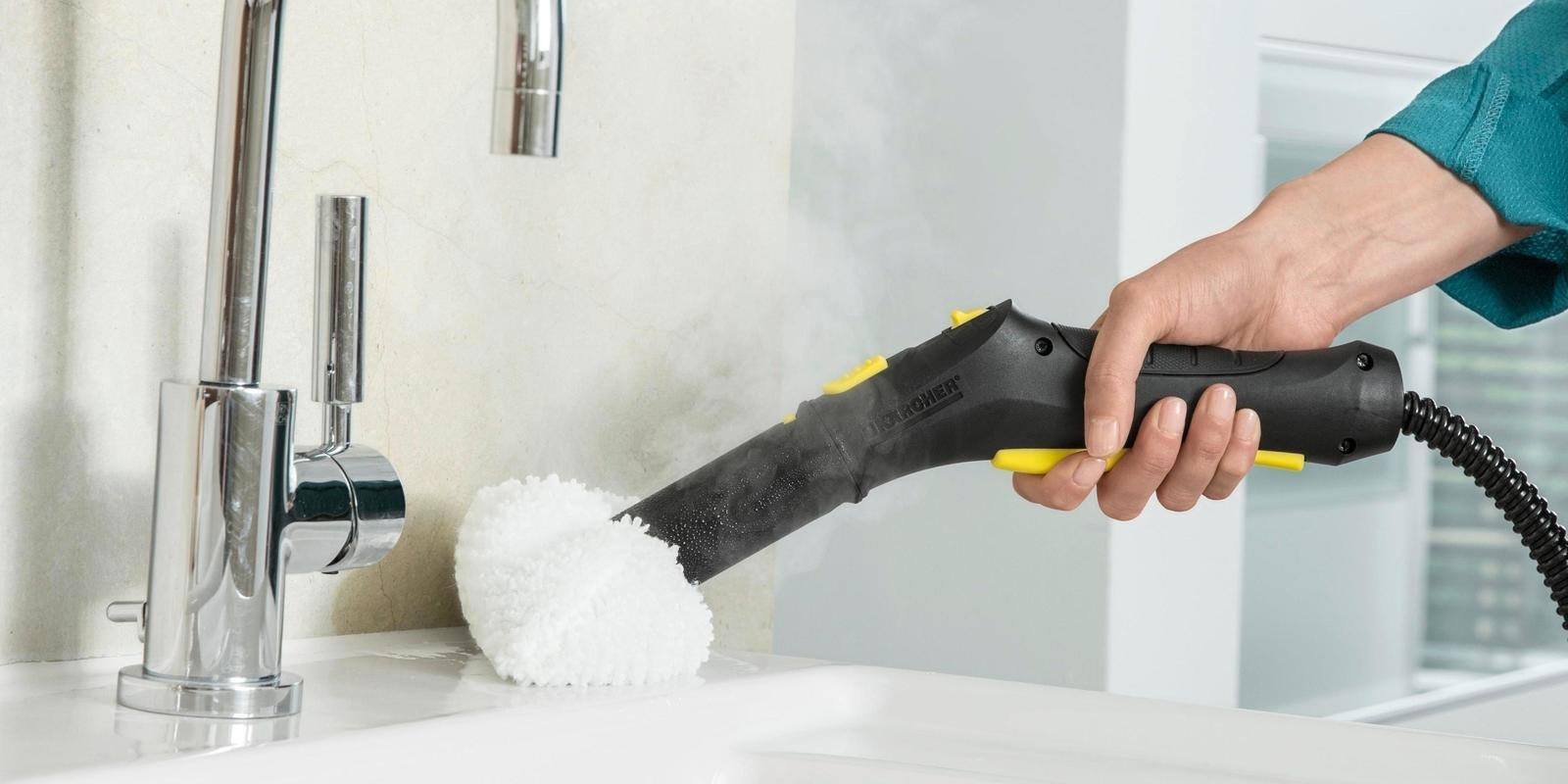 Nettoyage de la salle de bains avec un nettoyeur vapeur Kärcher Nettoyage de la salle de bains avec un nettoyeur vapeur Kärcher